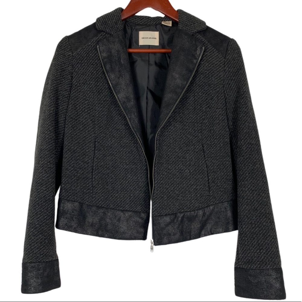DKNY Jeans Moto Jacket XS Black Dark Grey